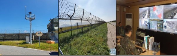 철책선에 설치된 군 경계감시 및 통제 장비.