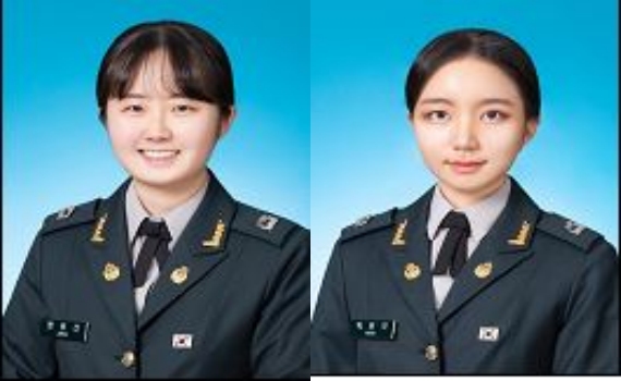 5일 열린 국군간호사관학교 제61기 졸업 및 임관식에서 국무총리상을 수상한 정유선(왼쪽) 소위와 국방부장관상을 받은 박현지 소위. (사진=국방부 제공)