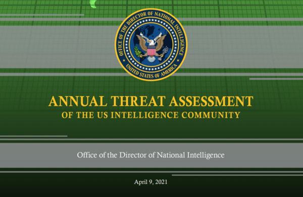 미국 국가정보국(DNI) '21년도 연례보고서 표지-9일 발행