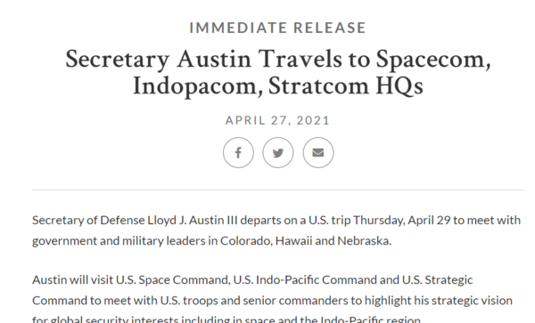 미국 국방부 오스틴 장관은 취임 후 주요 전략사령부를 방문할 예정이다.