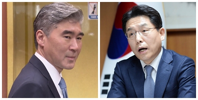 성김 미 국무부 대북특별대표(왼쪽), 노규덕 외교부 한반도평화교섭본부장