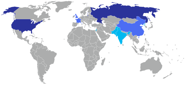세계 핵보유국 지도.