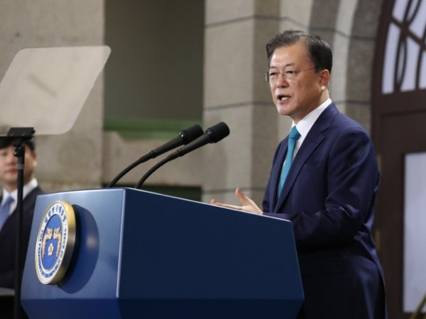 15일 제76주년 광복절 기념식에서 경축사를 하고 있는 문재인 대통령.(사진=청와대 제공)