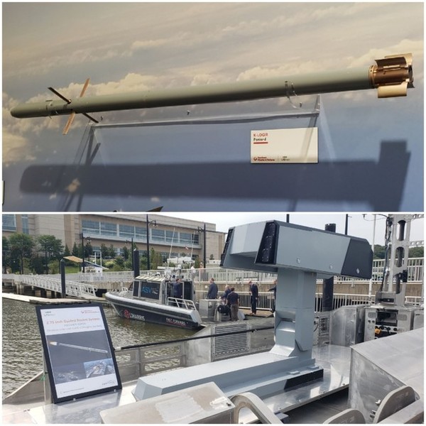 지난 2일 미국 메릴랜드에서 개최된 ‘해양항공우주전시회(Sea-Air-Space Exposition 2021)’에 전시된 LIG넥스원의 2.75인치 유도로켓 ‘비궁’ 및 발사대 시스템 모형. (사진=LIG넥스원 제공)