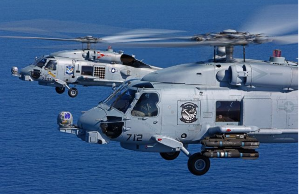 MH-60R 시호크는 Light Airborne Multi-Purpose System (LAMPS) Mk III이다. 프리깃함, 구축함, 순양함에 주로 탑재된다. 수상전과 대잠전에 사용된다.
