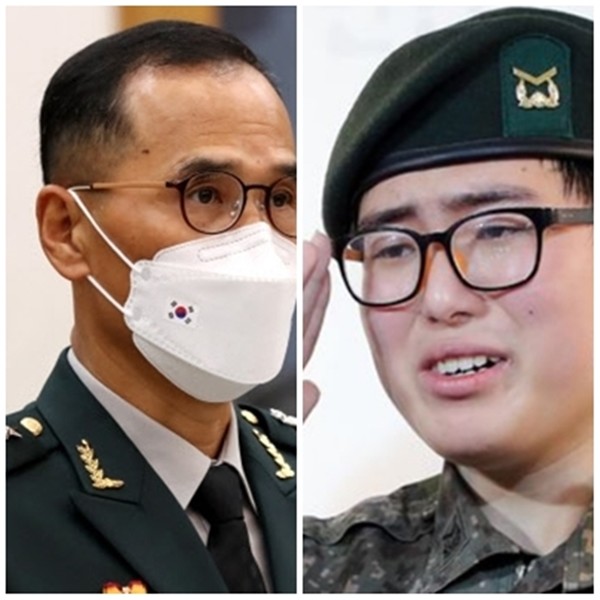 남영신 육군참모총장(왼쪽)과 고 변희수 하사.(국방신문 자료 사진)