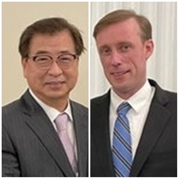 서훈 청와대 국가안보실장(왼쪽)과 제이크 설리번 미국 백악관 국가안보보좌관(국방신문 자료 사진)