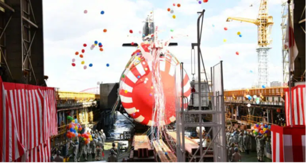 일본 해상자위대는 14일 3000톤급 리튬이온 배터리를 장착한 ‘하쿠게이’ 잠수함 진수식을 거행했다. (사진=일본 방위성 제공)