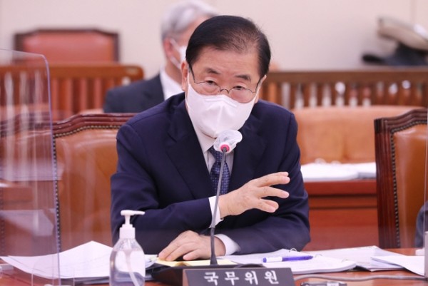 20일 국회 외교통일위원회 외교부 종합 국정감사에서 답변하고 있는 정의용 외교부 장관.(사진=국회사진기자단)