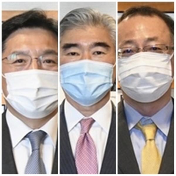 노규덕 외교부 한반도평화교섭본부장, 성 김 미 국무부 대북특별대표, 후나코시 다케히로(船越健裕) 일본 외무성 아시아․대양주국장.(사진 왼쪽부터)