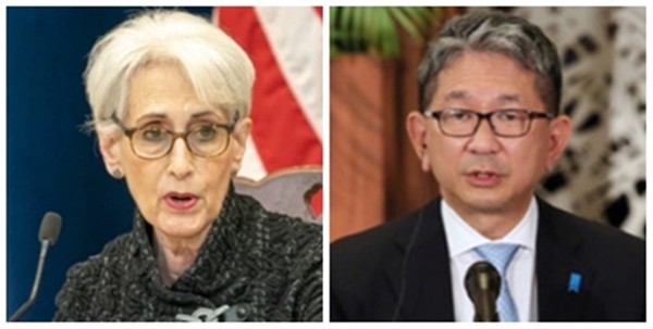 웬디 셔먼 미국 국무부 부장관(왼쪽 사진), 모리 다케오 일본 외무성 사무차관.(국방신문 자료 사진)