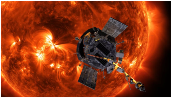 태양에 접근하는 태양탐사선 ‘파커 솔라 프로브’(Parker Solar Probe·PSP)의 이미지.(자료=스페이스닷컴 갈무리)