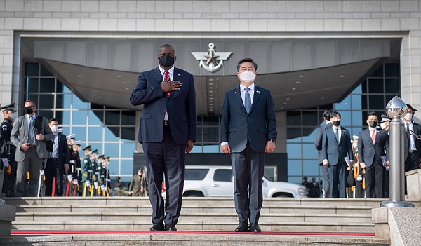 지난 3월 한미 양자회담을 위해 방한한 로이드 오스틴 미 국방부 장관.(사진=국방부 제공)