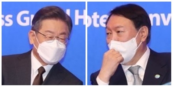 이재명 더불어민주당 대선 후보(왼쪽)와 윤석열 국민의힘 대선 후보. (국방신문 자료 사진)