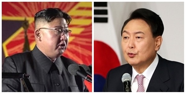 김정은 북한 노동당 총서기 겸 국무위원장(왼쪽)과 윤석열 20대 대통령 당선인.(자료 사진=조선중앙TV 갈무리, 연합뉴스)
