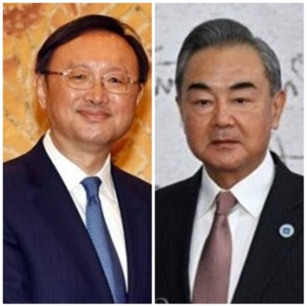 양제츠(楊潔篪) 중국 외교 담당 정치국원(왼쪽)과 왕이(王毅) 중국 외교담당 국무위원.(자료 사진=연합뉴스)