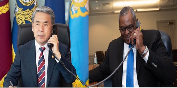 이종섭 국방부 장관(왼쪽)과 로이드 오스틴 미 국방장관. (사진=국방부 제공)