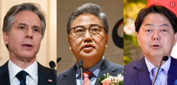 박진 외교부 장관(가운데), 토니 블링컨 미국 국무장관(왼쪽), 하야시 요시마사(林芳正) 일본 외무상.(자료 사진=연합뉴스)