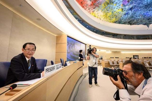 유엔 군축회의 순회 의장국을 맡은 북한의 한대성 주제네바 북한대사.(사진=제네바 연합뉴스)