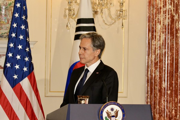 박진 외교부 장관과 회담 후 기자회견에 참석한 토니 블링컨 미국 국무장관. (사진=특파원 공동취재단)