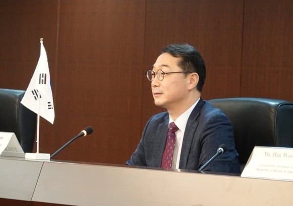 김건 외교부 한반도평화교섭본부장이 지난 7일 일본 도쿄 외무성에서 열린 한미일 3국 북핵 수석대표 협의에서 발언하고 있다.(사진=연합뉴스)