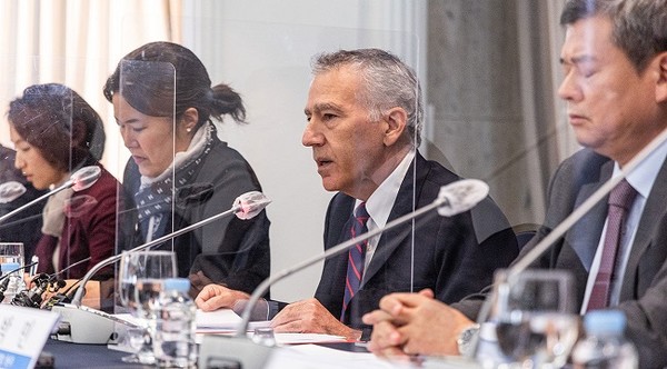 필립 골드버그 주한미국대사가 북한 문제에 대한 질문을 받고 있다. (사진=연합뉴스)