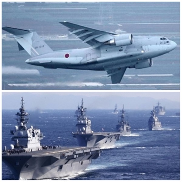 일본 항공자위대 항공기(위)와 해상자위대 호위함 이즈모함(아래).(자료 사진=연합뉴스)