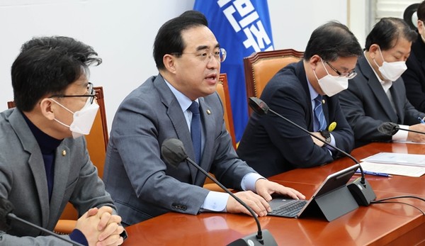 박홍근 더불어민주당 원내대표가 5일 국회에서 열린 당 정책조정회의에서 발언하고 있다.(사진=연합뉴스)