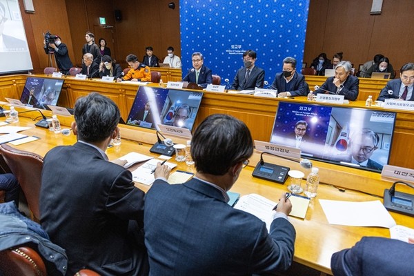 박진 외교부 장관이 7일 서울 종로구 외교부 내 상황실에서 열린 튀르키예 지진피해 민관합동 해외지원협의회에 참석해 발언하고 있다.(사진=연합뉴스)