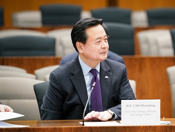 조현동 외교부 제1차관이 13일(현지시간) 워싱턴DC에서 열린 한미일 외교차관협의회에 참석하고 있다.(사진=주미한국대사관 제공 연합뉴스)