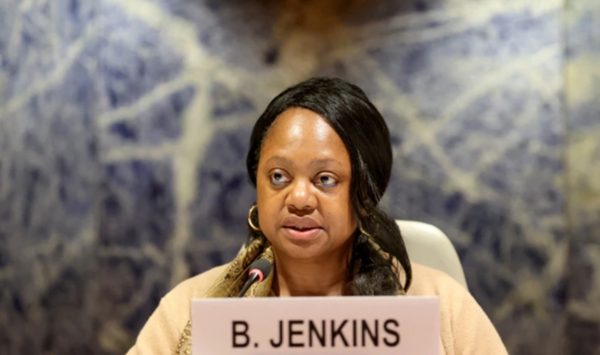 보니 젠킨스 미국 국무부 군축·국제안보 차관이 27일(현지시간) 스위스 제네바에서 열린 유엔 군축회의 고위급회기 첫날 회의에서 발언하고 있다.(사진=로이터 연합뉴스)