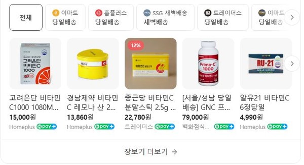 온라인 쇼핑몰에 올려진 비타민C 제품들. 사진은 기사의 특정 내용과 관련 없음.