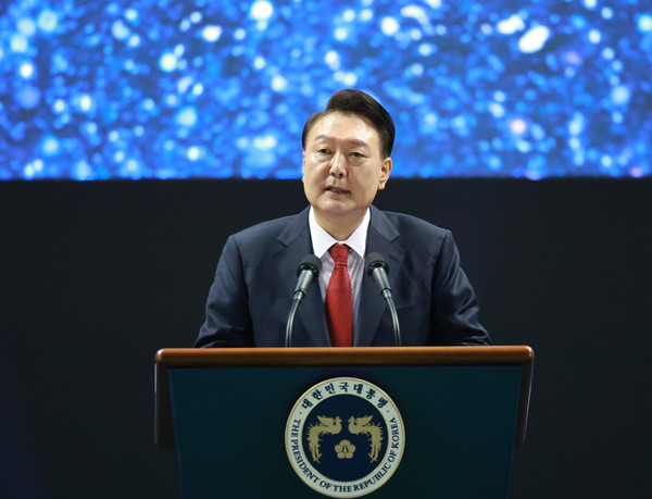 윤석열 대통령이 4일 인천 남동체육관에서 열린 한국자유총연맹 창립 제70주년 기념식에서 축사하고 있다. (사진=연합뉴스 제공)