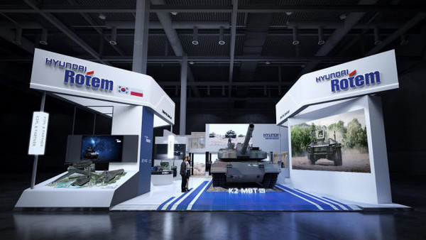 현대로템이 2일(현지시간)부터 5일까지 폴란드 키엘체(Kielce)에서 열리는 ‘제33회 폴란드 국제방산전시회(MSPO)’에 참가해 현지 생산 예정인 폴란드형 K2 전차(K2PL MBT)를 목업으로 최초 공개한다. 현대로템 전시관 전경. (사진=현대로템 제공)