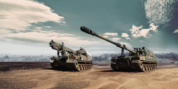 한화에어로스페이스 생산 K9 자주포와 K10 탄약운반차. (사진=한화에어로스페이스 제공)